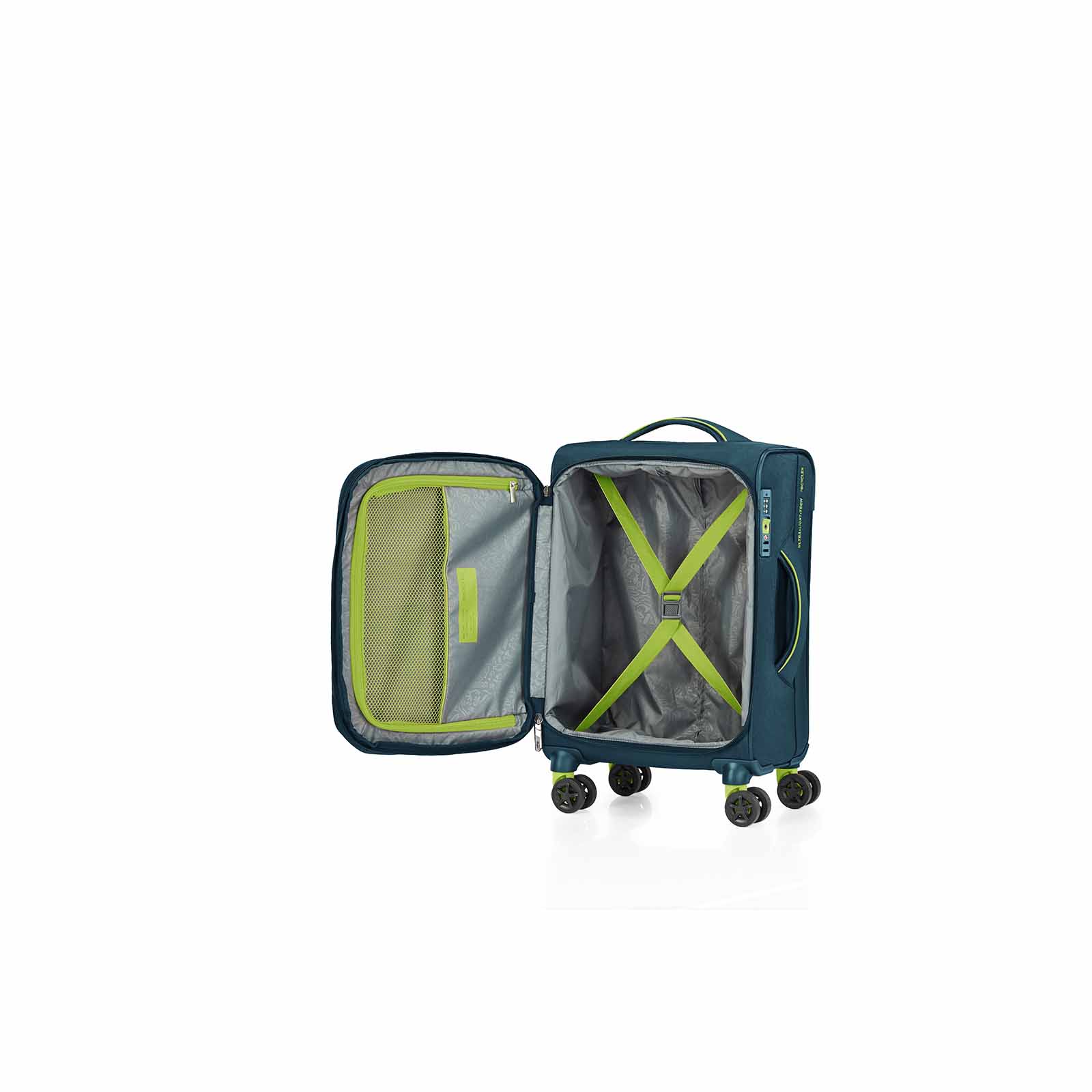 American-Tourister-Applite-4-Eco-55cm-Carry-On-Suitcase-Varsity-Green-Open