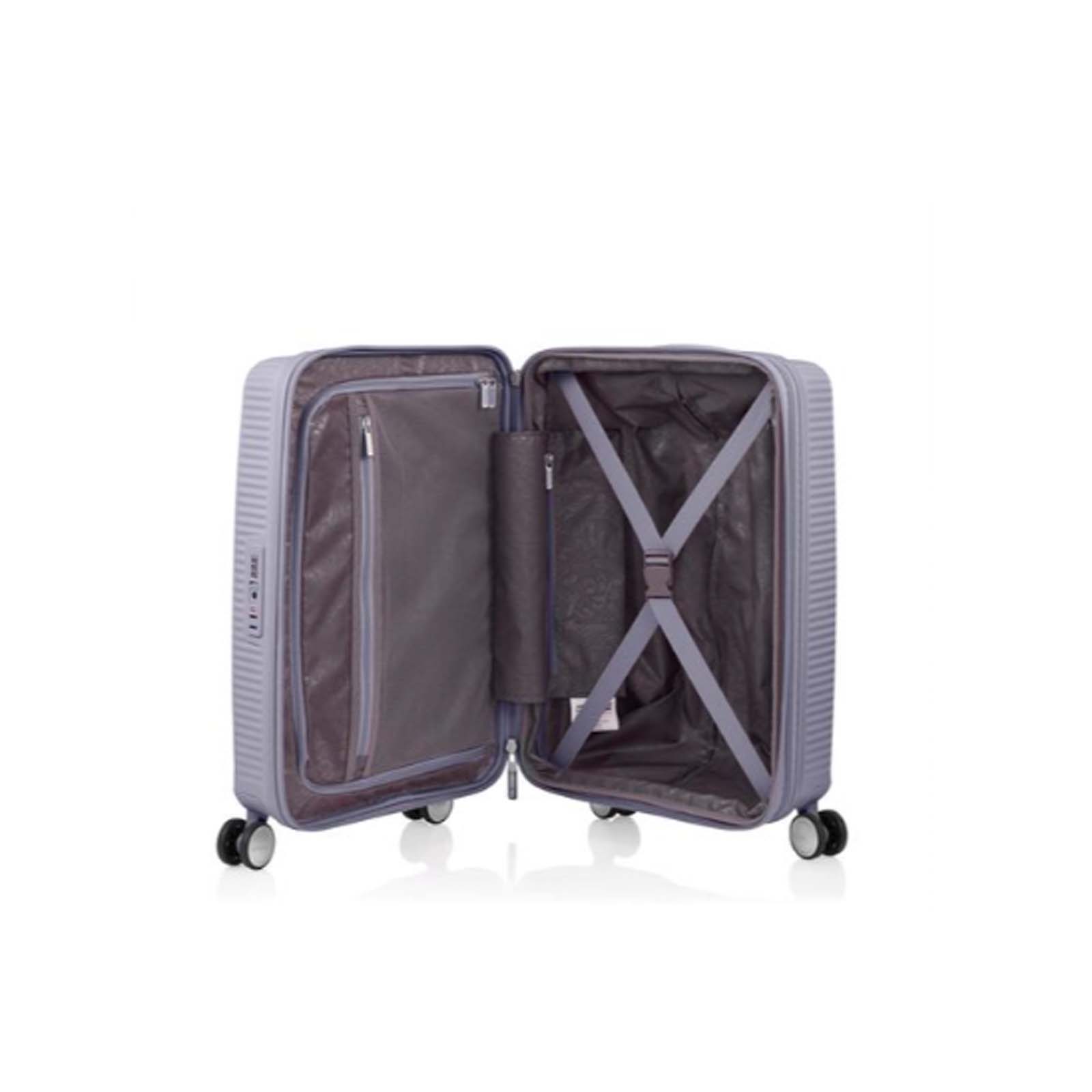American-Tourister-Curio-2-55cm-Carry-On-Suitcase-Hushed-Orchid-Glow-Open