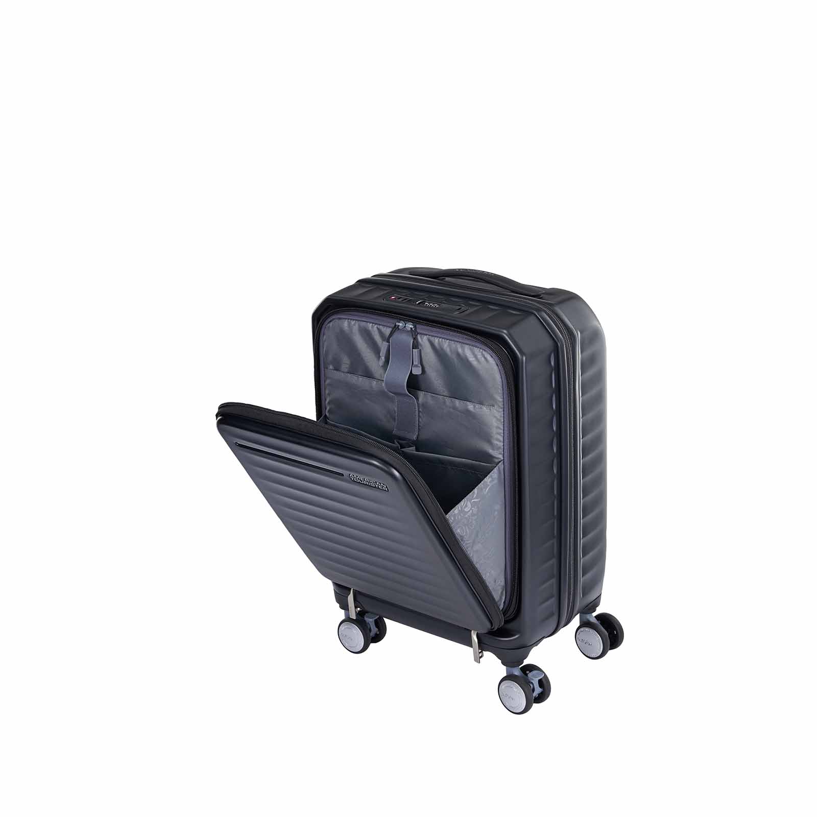 American-Tourister-Frontec-54cm-Suitcase-Black-Open