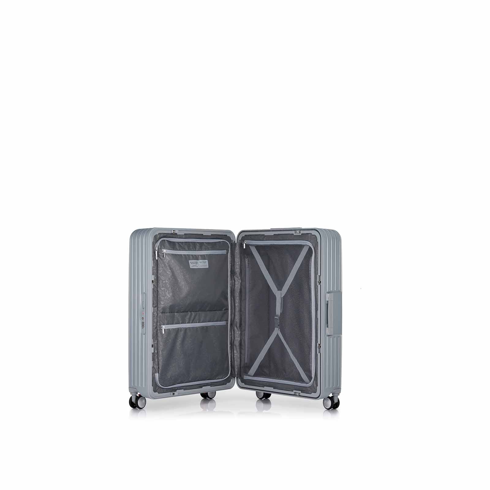 American-Tourister-Lockation-55cm-Carry-On-Suitcase-Light-Silver-Open