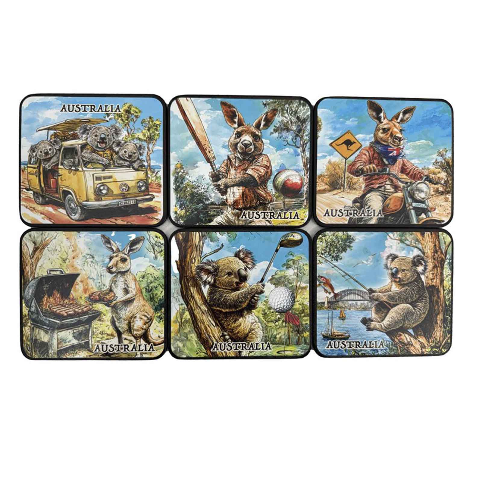 Coaster-6-Pcs-Animals-Vintage-Corkwood