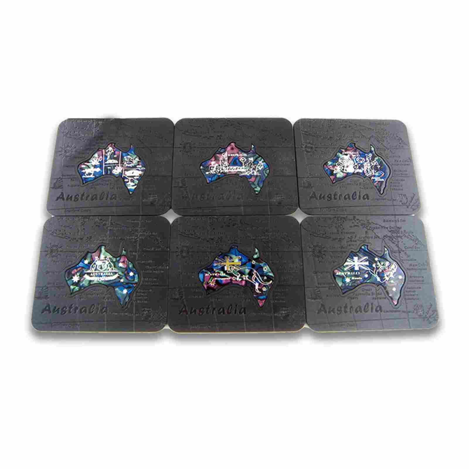 Coaster-6-Pcs-Boxed-Aus-Map-Black