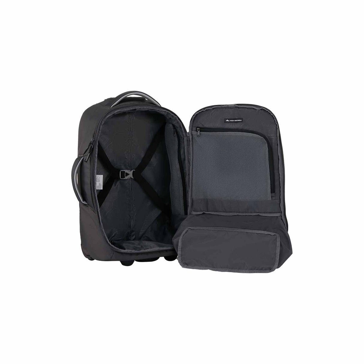High-Sierra-Composite-V4-56cm-Carry-On-Wheeled-Duffel-Silver-Metal-Grey-Open