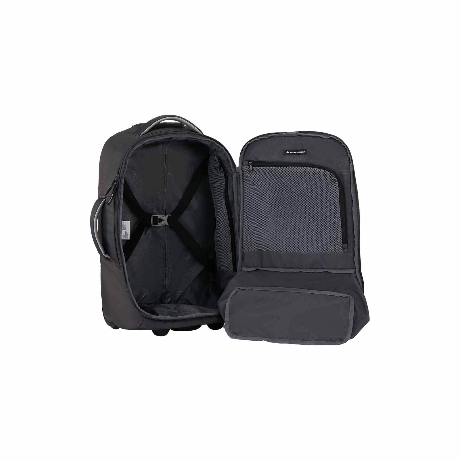 High-Sierra-Composite-V4-56cm-Carry-On-Wheeled-Duffel-Silver-Metal-Grey-Open