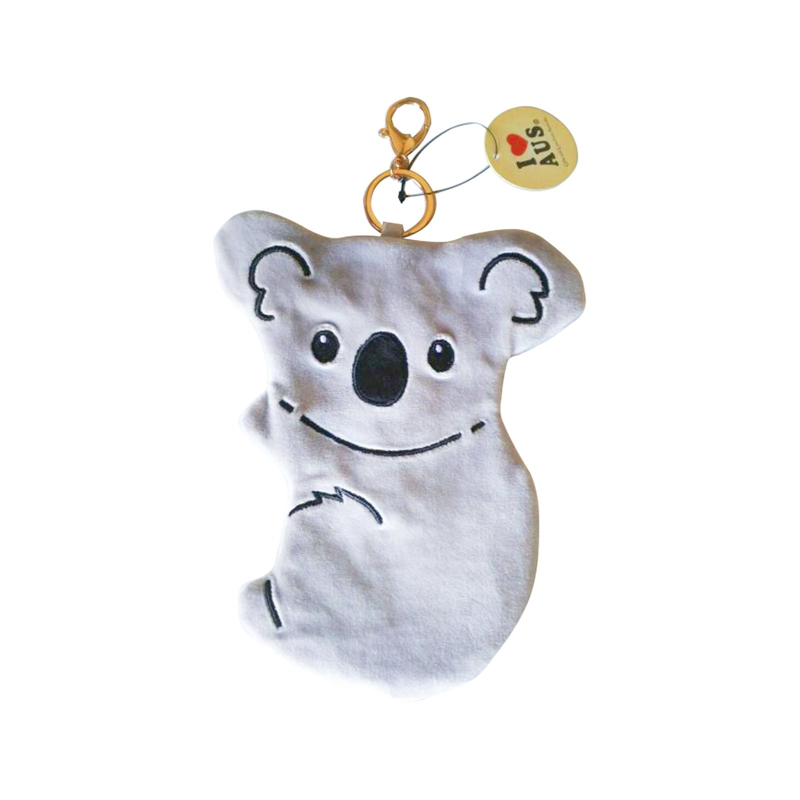 Plush koala toy with a gold tag