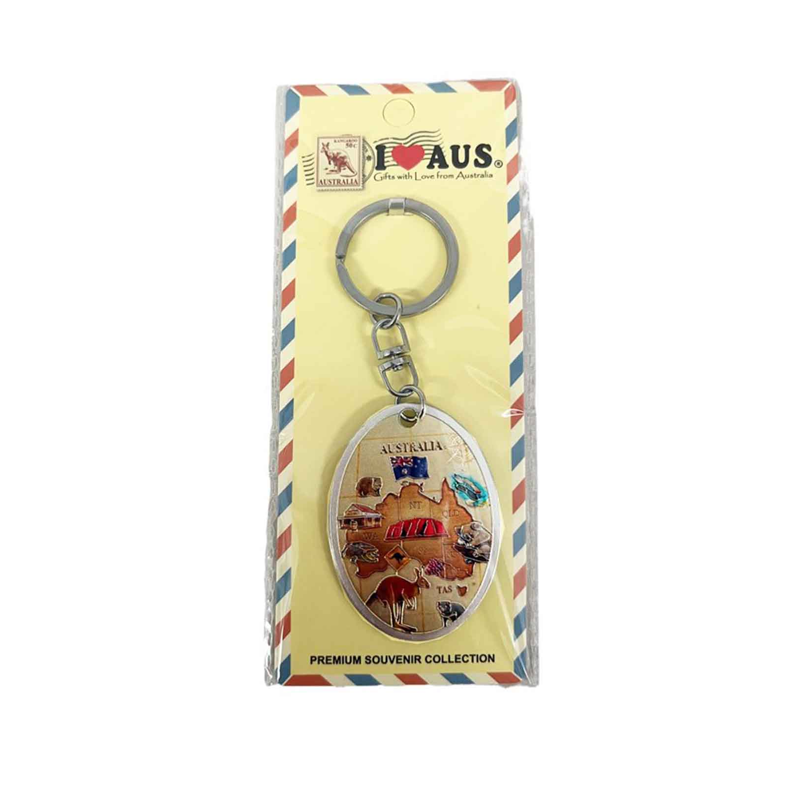Key-Ring-Foil-Oval-Australia-Map-Cream