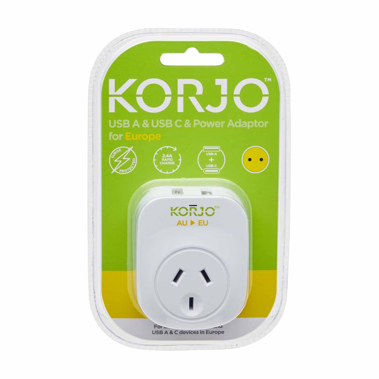 Korjo-Travel-Adaptor-Usb-Port-A-And-C-Australia-To-Europe-Package