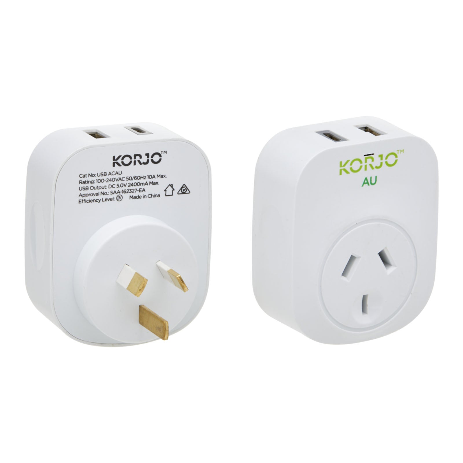 Korjo-Travel-Adaptor-Usb-Port-A-And-C-For-Australia-Front-Back