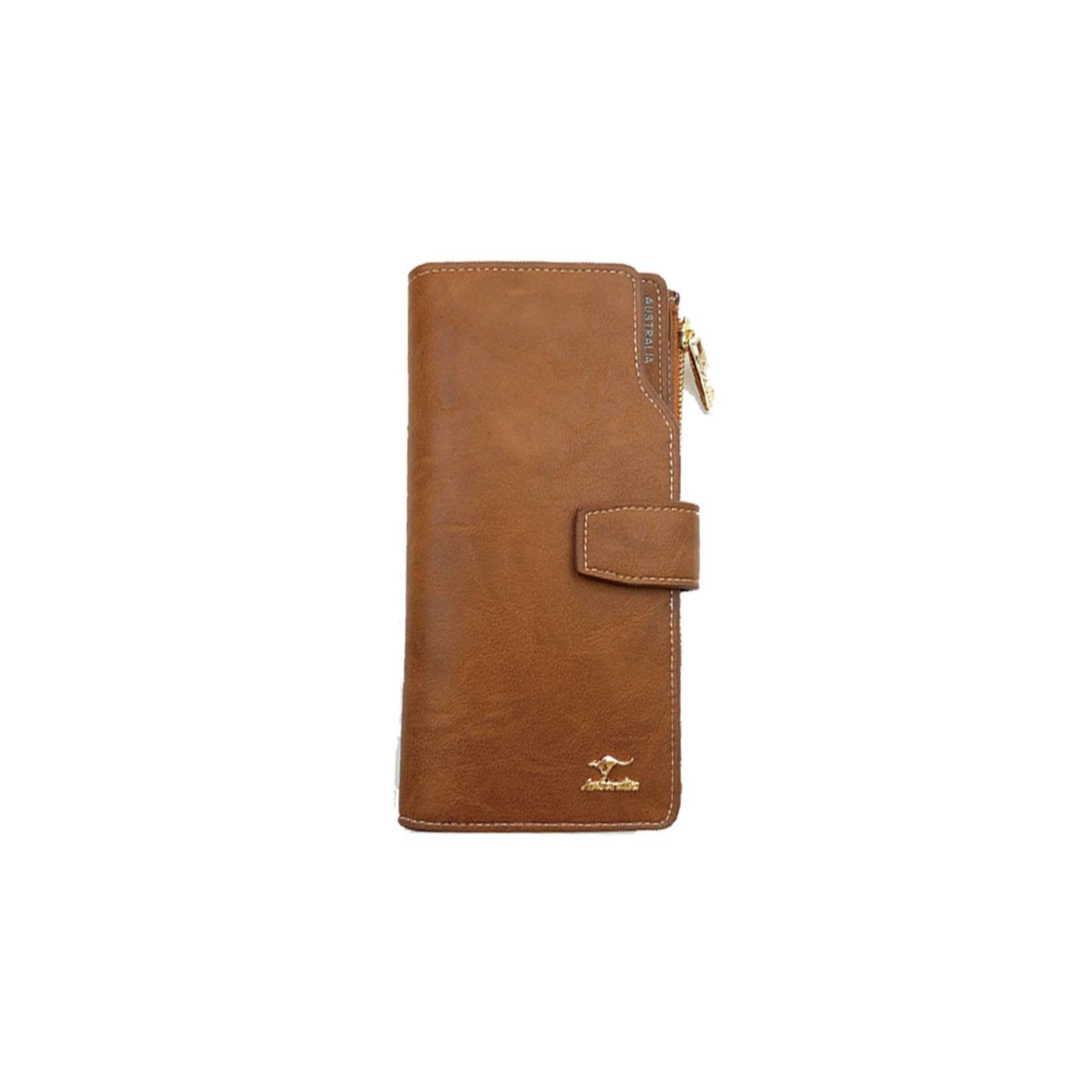 Ladies-Wallet-Zip-And-Clip-Kangaroo-Badge-Brown