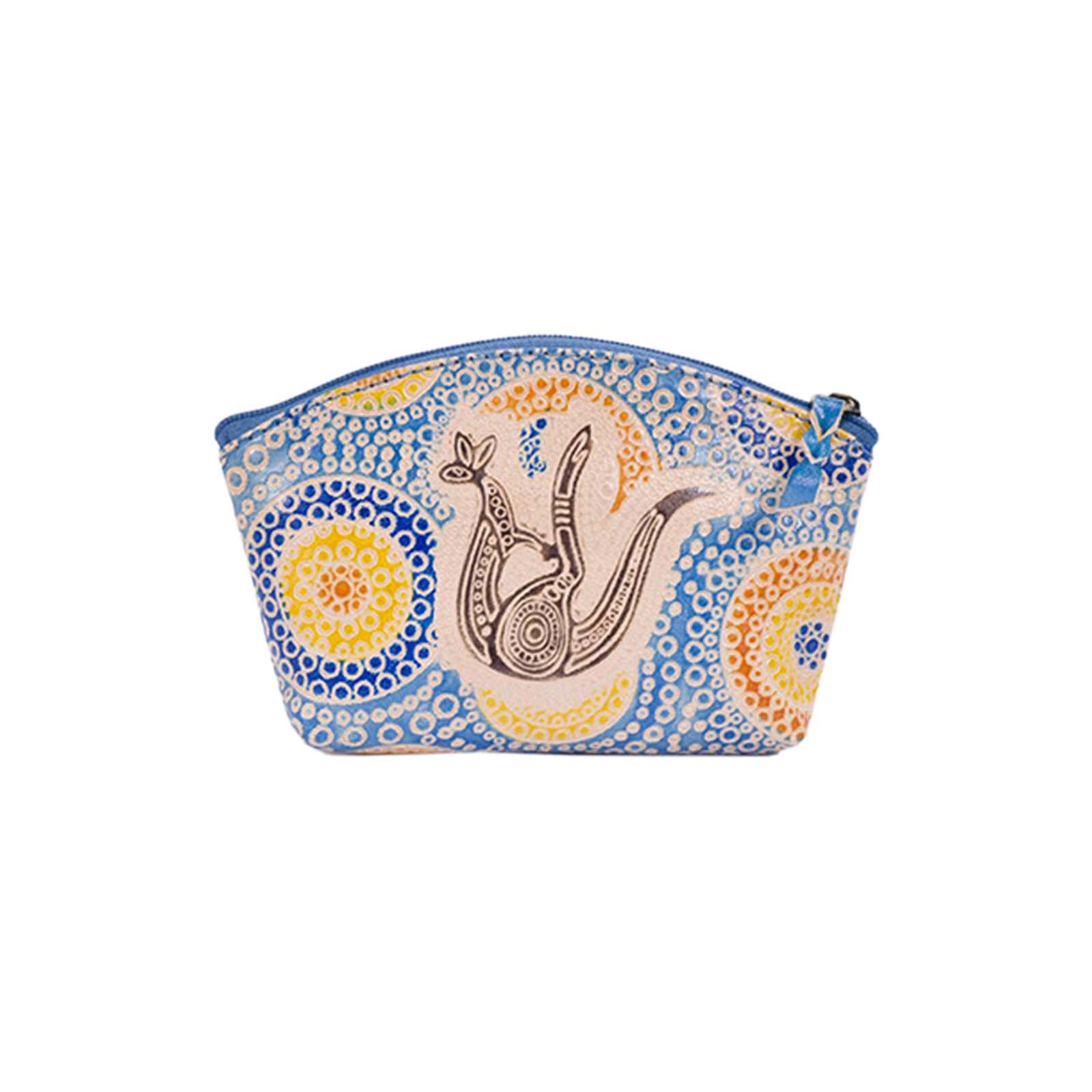 Leather-Purse-Medium-Kangaroo-In-Summer-Flowers-Aqua