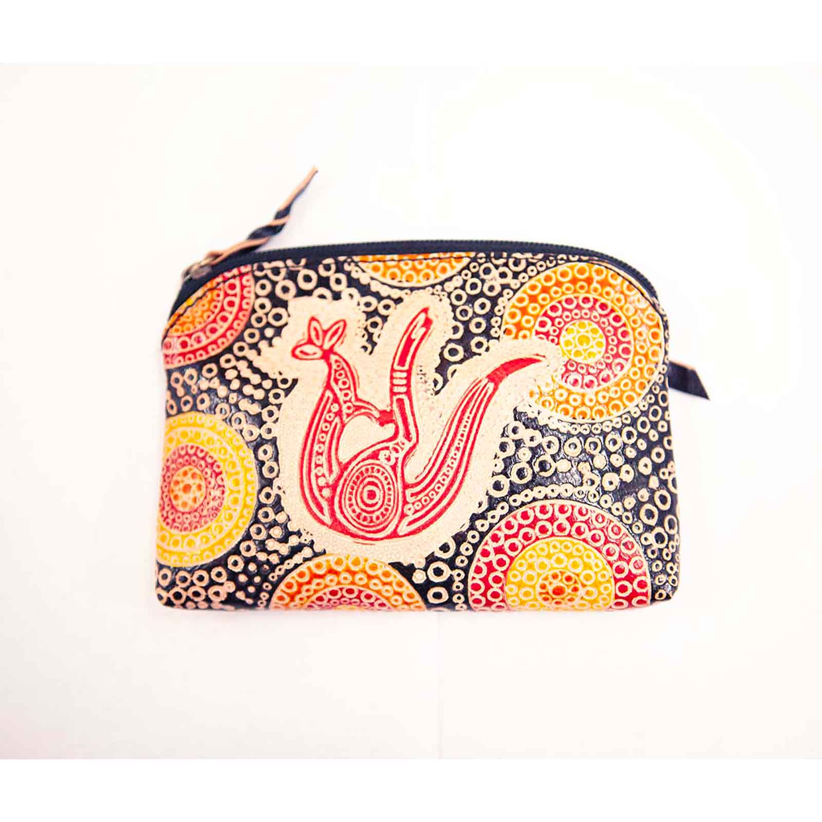 Leather-Purse-Rectangle-Kangaroo-In-Summer-Flowers-Black