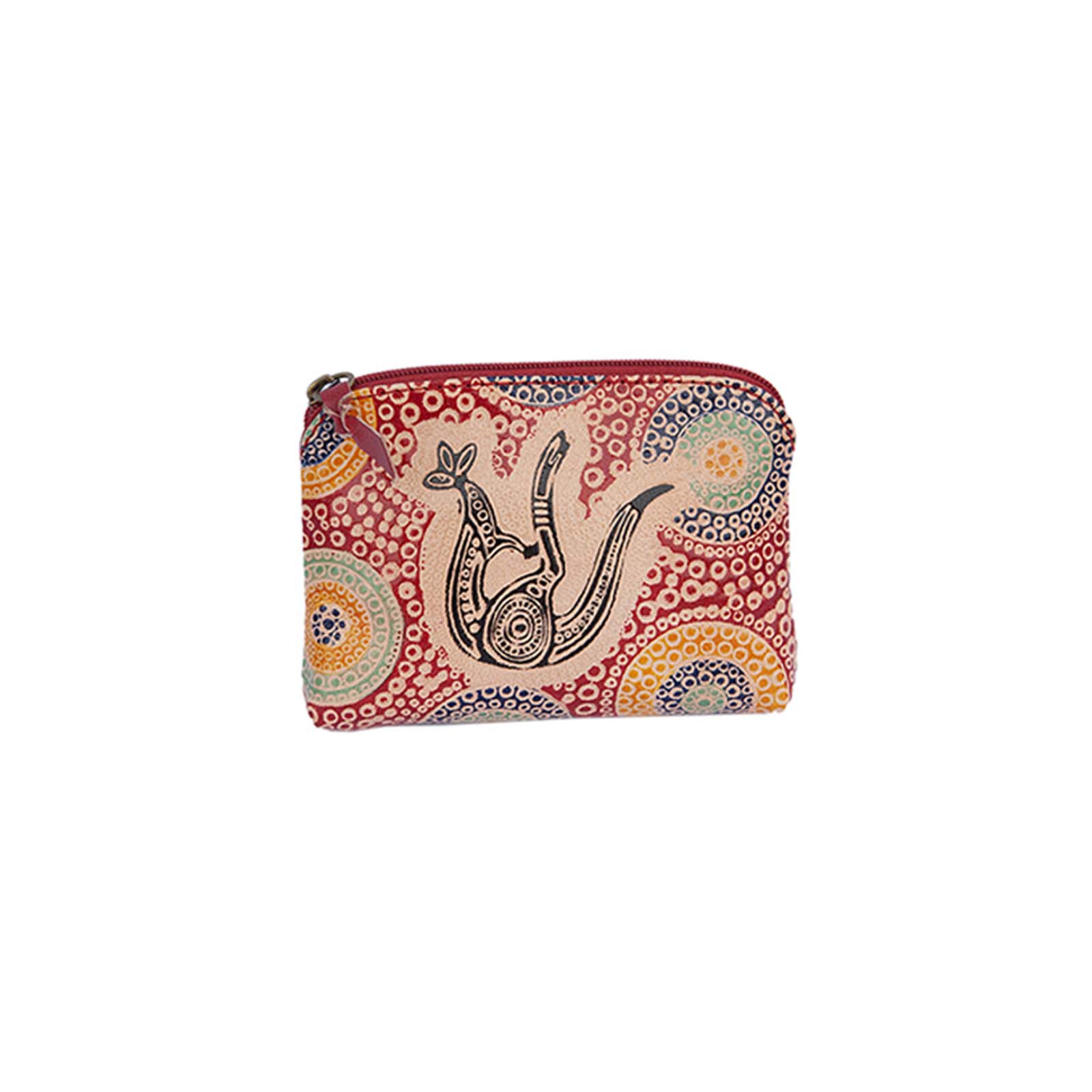 Leather-Purse-Rectangle-Kangaroo-In-Summer-Flowers-Red