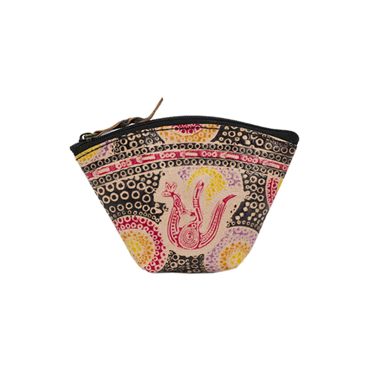 Leather-Purse-Small-Kangaroo-In-Summer-Flowers-Black