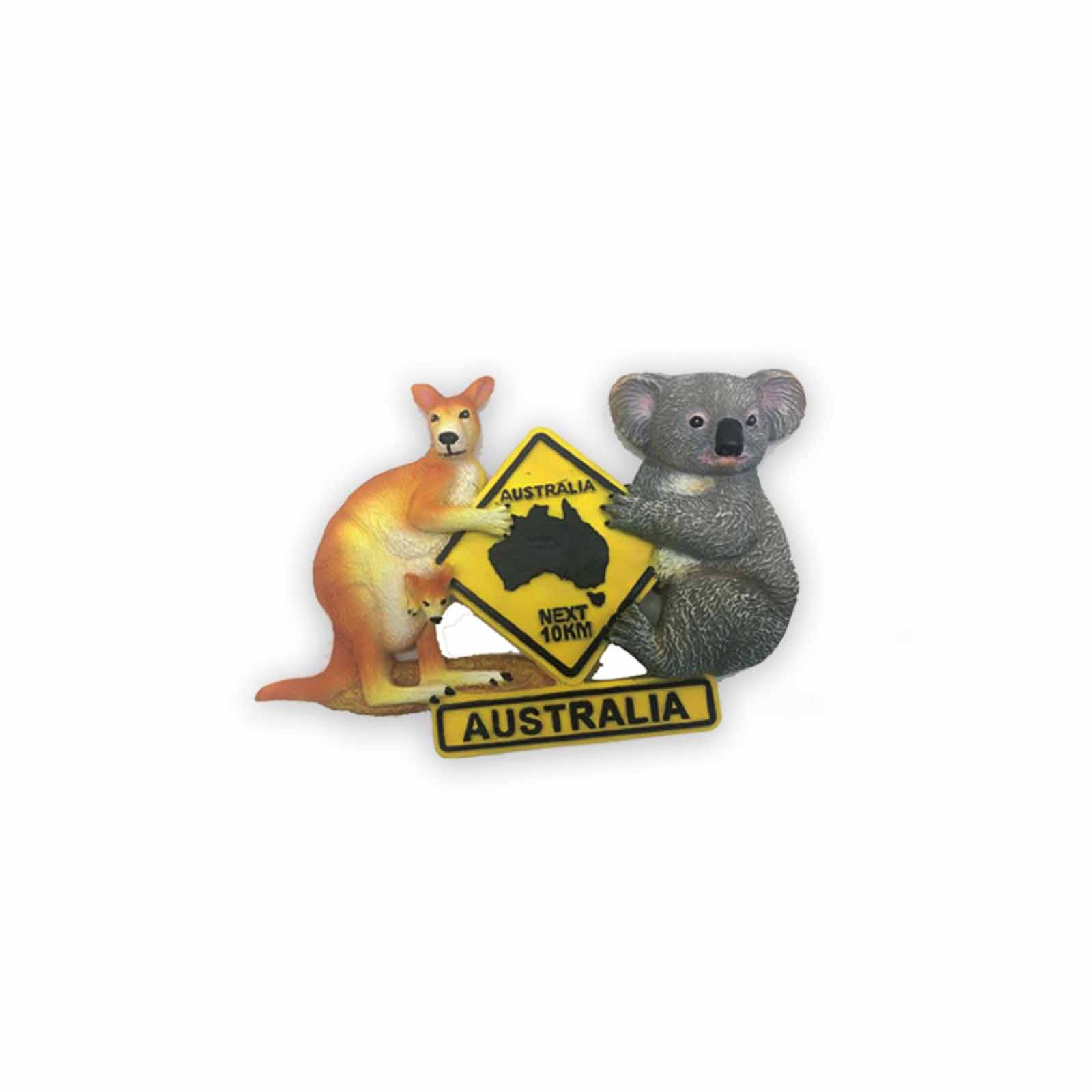 Magnet-Resin-Kangaroo-Koala-Holding-Road-Sign