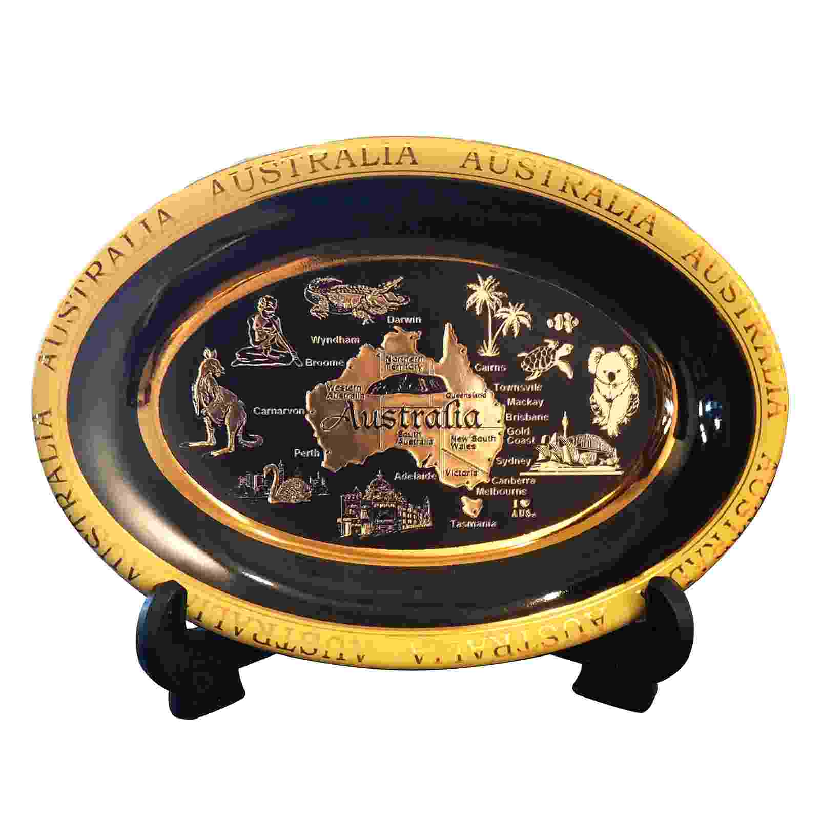Plate-6-Inch-Green-Map-Of-Australia-Gold-Edge