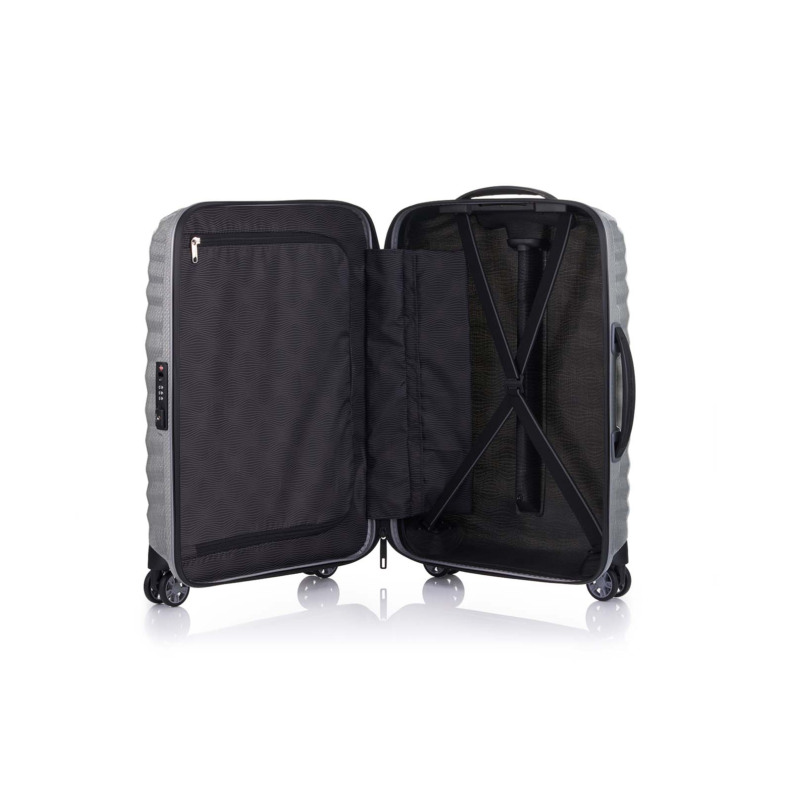 Samsonite-Lite-Shock-Sport-55cm-Suitcase-Silver-Open