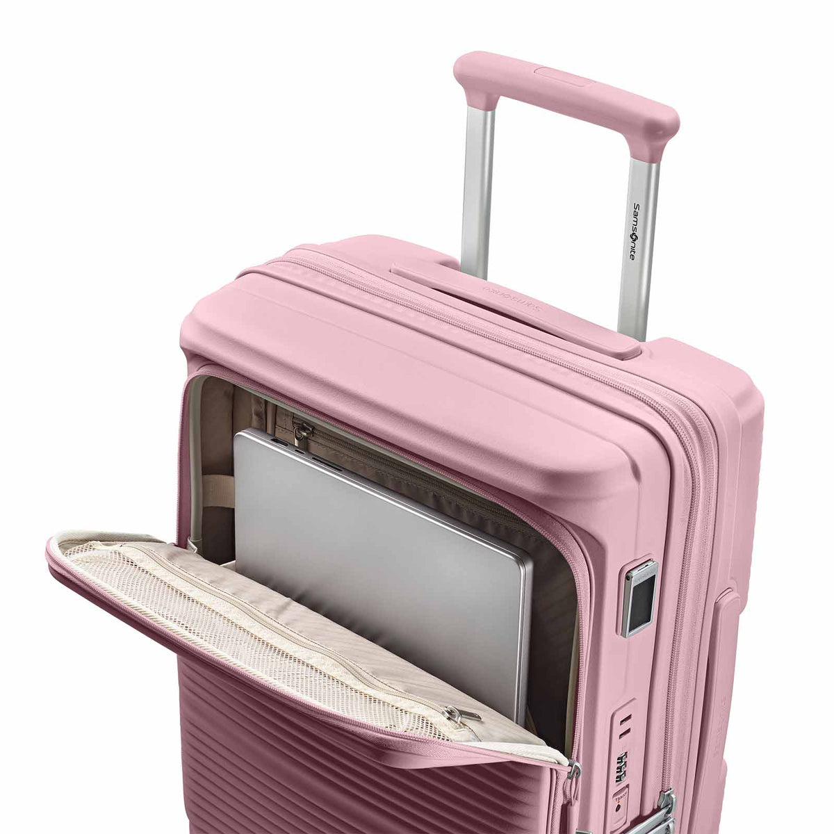 Samsonite-Paralux-55cm-Carry-On-Suitcase-Dusty-Pink-Laptop