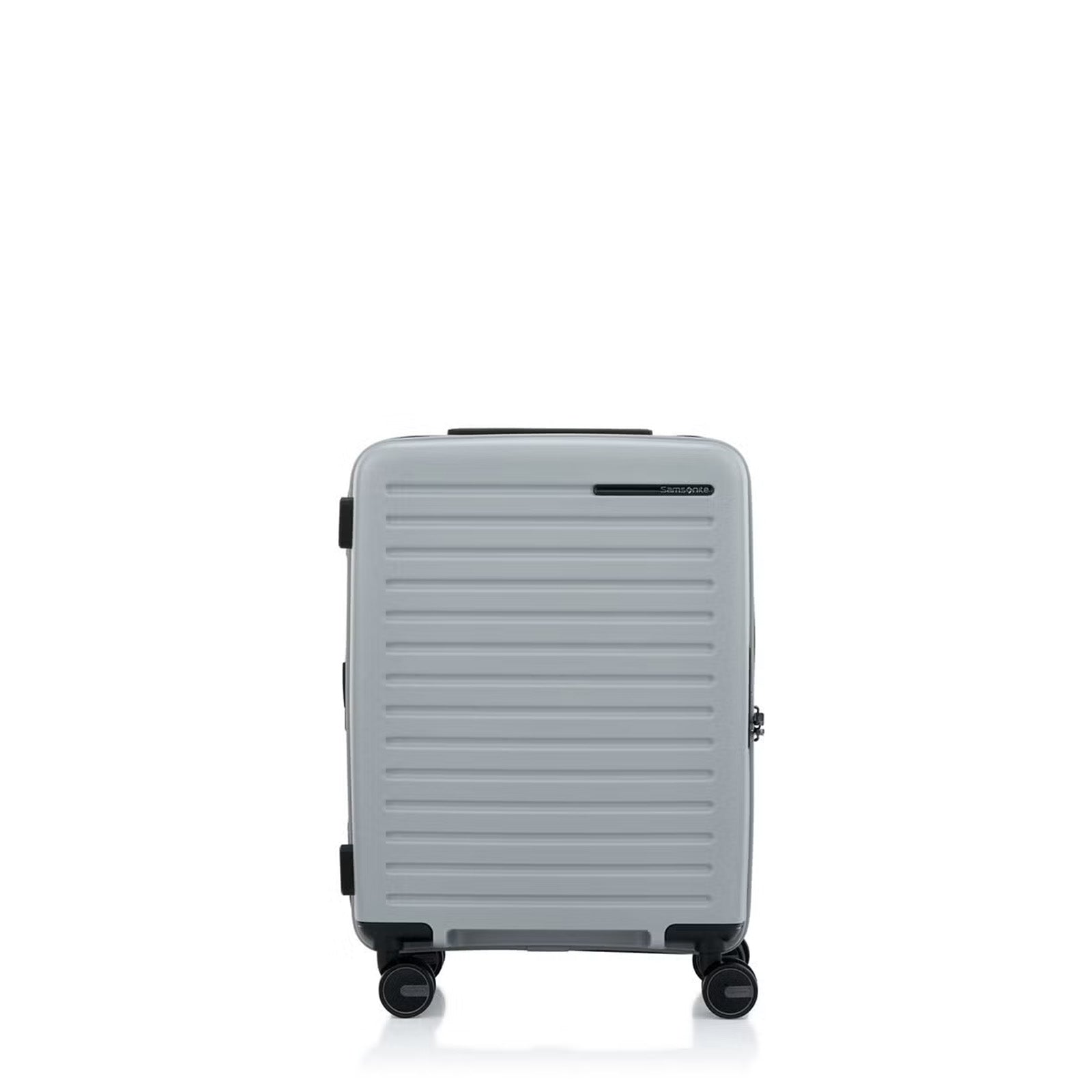 Samsonite Titanium colour suitcase with black wheels on a white background