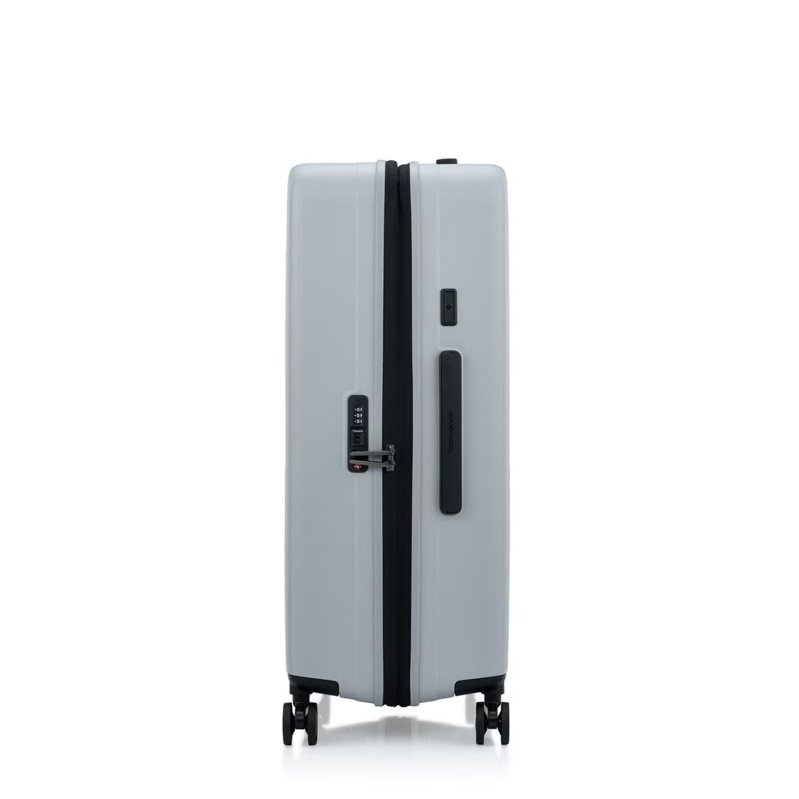 Samsonite Titanium colour suitcase with black accents on a white background