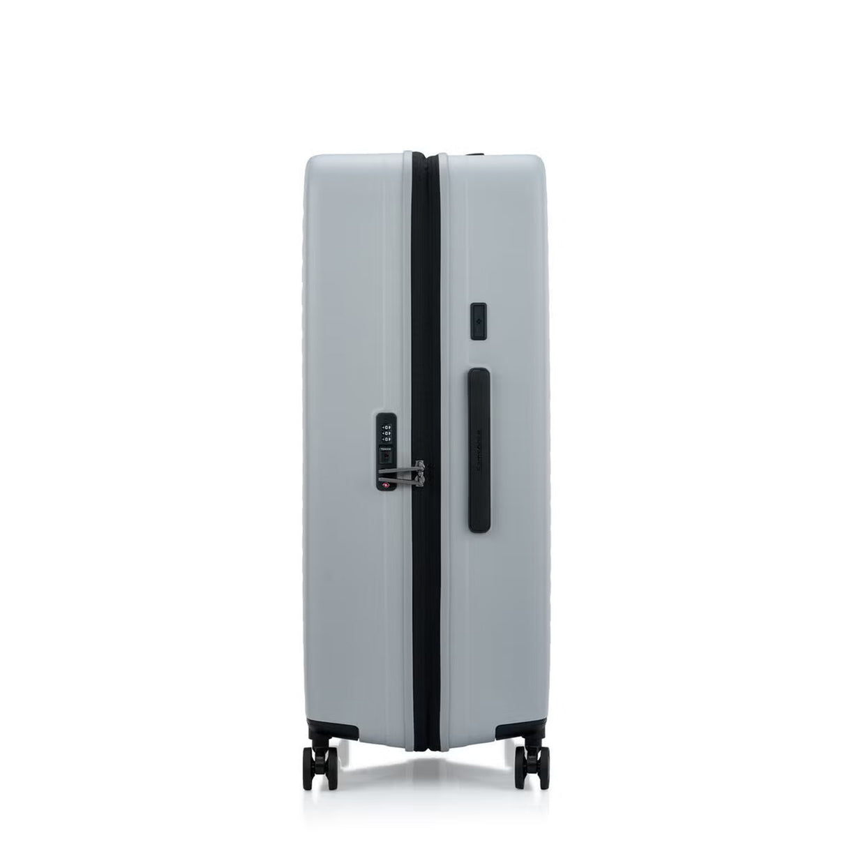 Samsonite Titanium colour suitcase with black accents on a white background