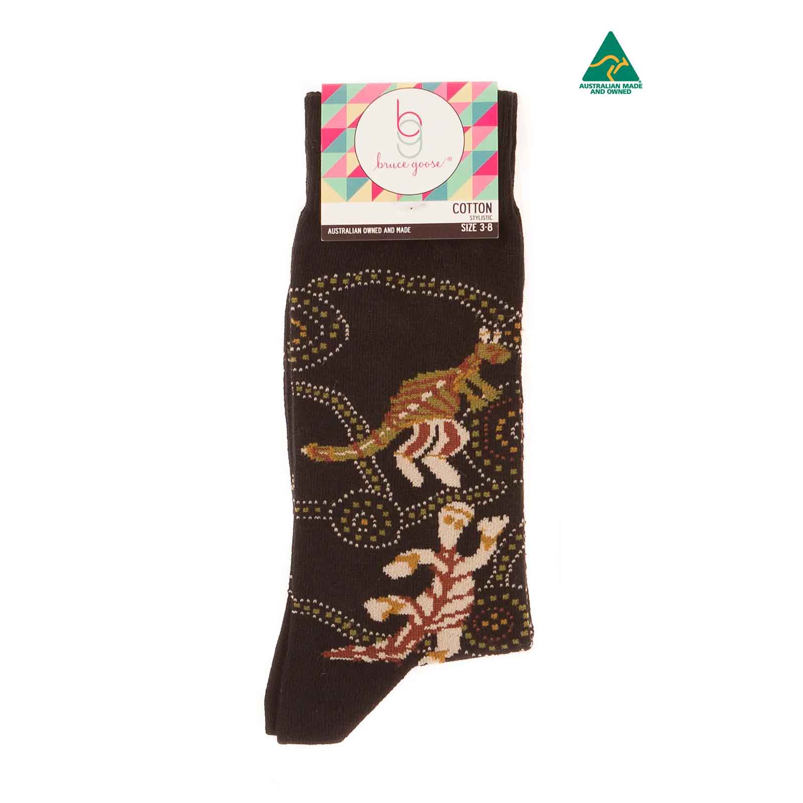 Socks Kangaroo Aboriginal Art Black