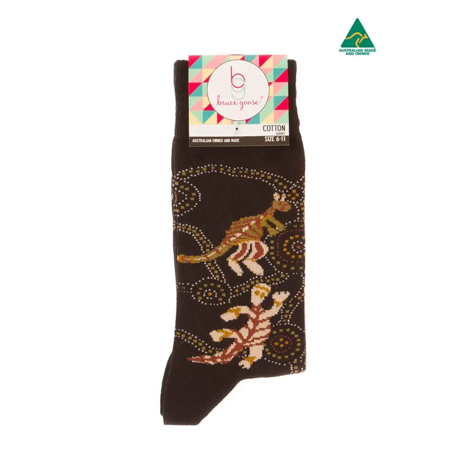 Socks Kangaroo Aboriginal Art Black