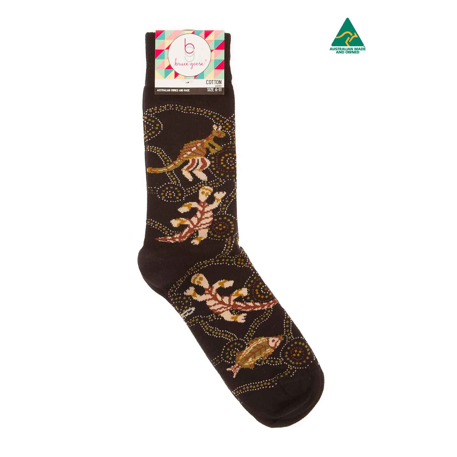 Socks Kangaroo Aboriginal Art Black