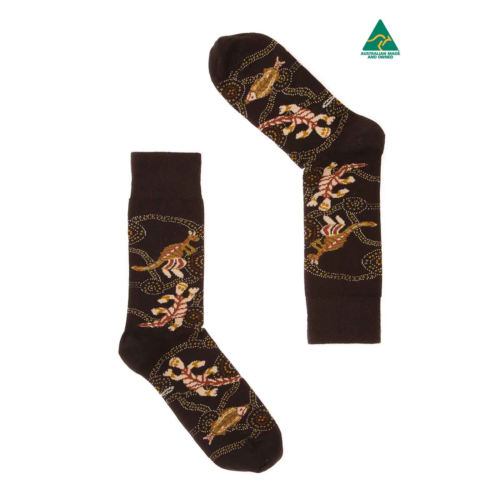 Socks Kangaroo Aboriginal Art Black