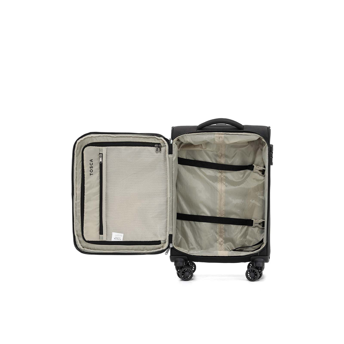 Tosca-Altitude-4w-55cm-Carry-On-Suitcase-Black-Open