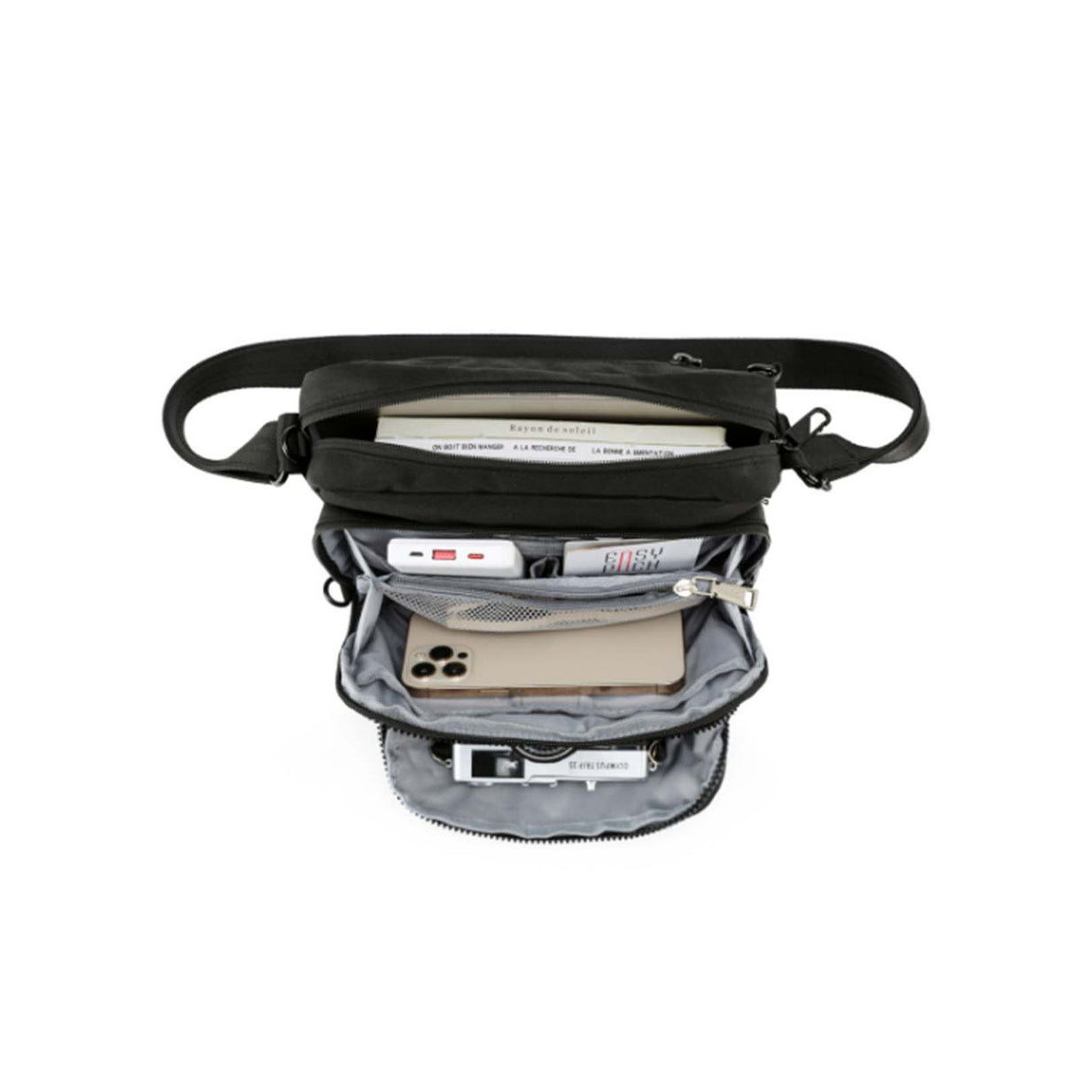 Tosca-Anti-Theft-25-Shoulder-Bag-Layered-Medium-Black-Open