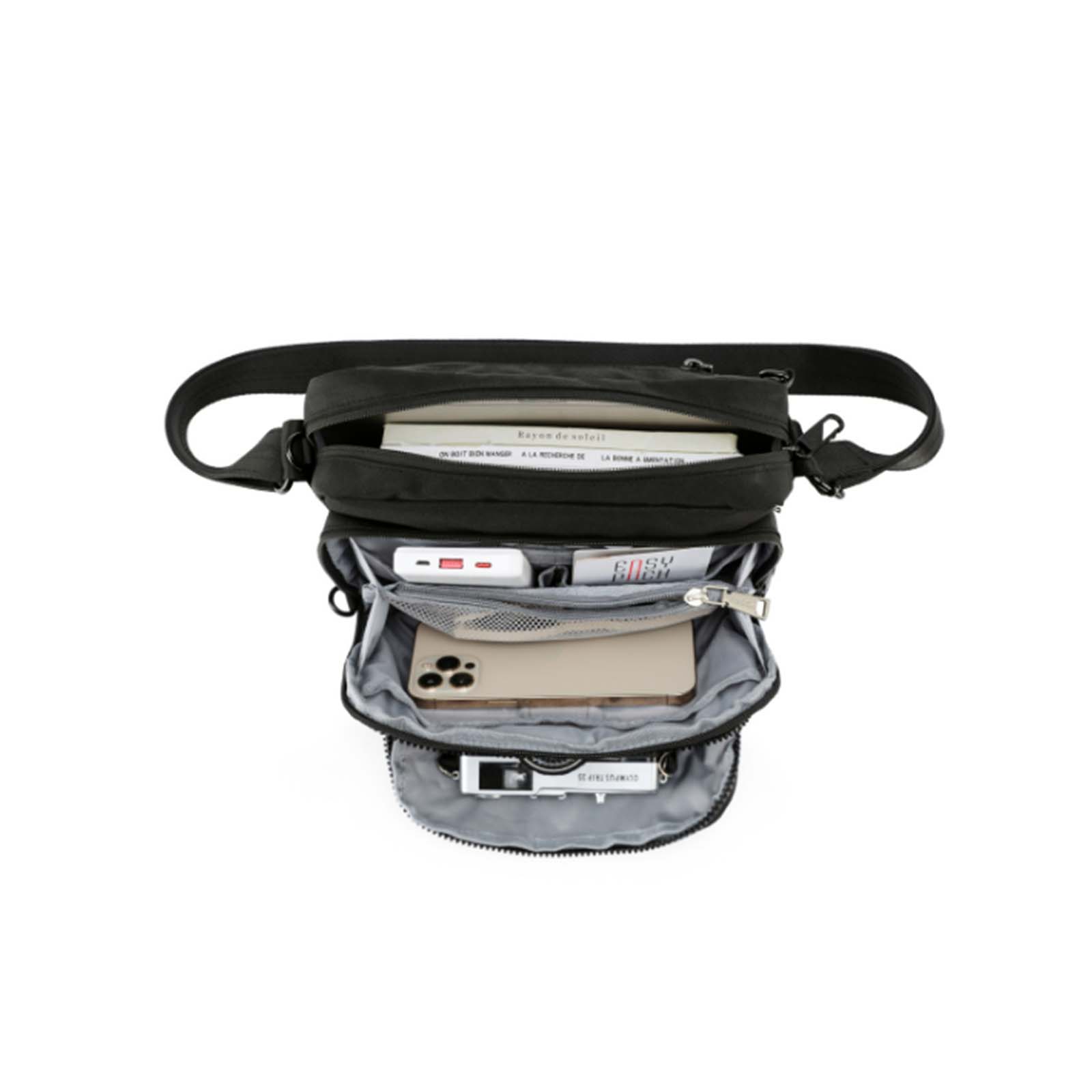 Tosca-Anti-Theft-25-Shoulder-Bag-Layered-Medium-Black-Open