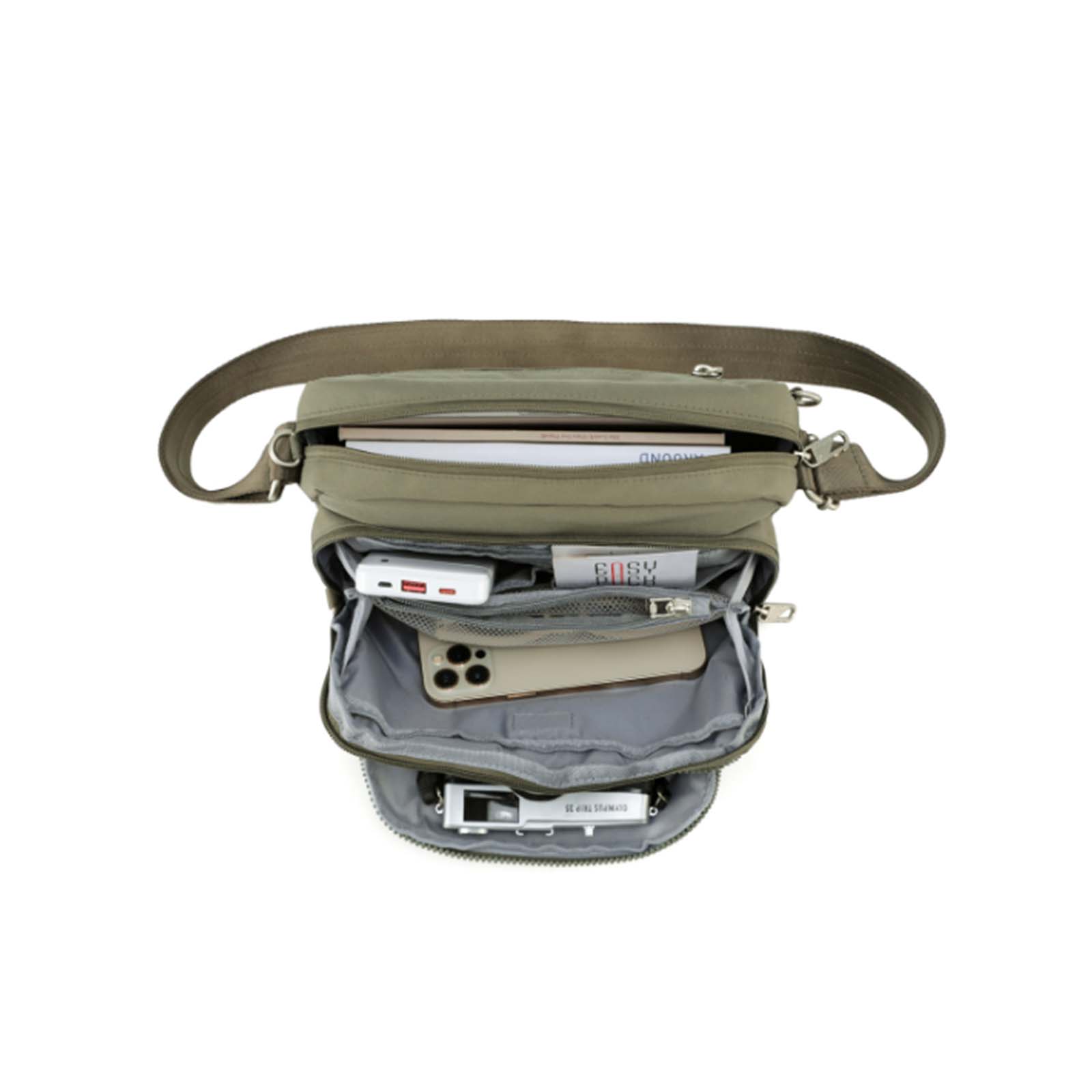 Tosca-Anti-Theft-25-Shoulder-Bag-Layered-Medium-Khaki-Open