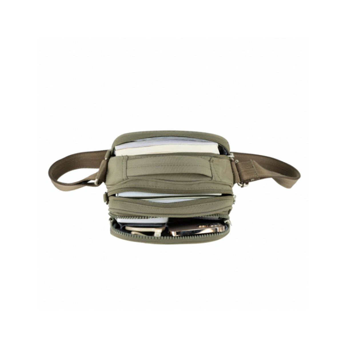 Tosca-Anti-Theft-25-Shoulder-Bag-Layered-Small-Khaki-Open