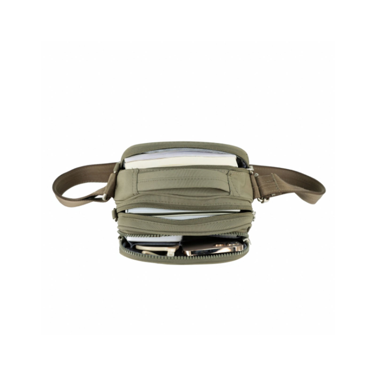 Tosca-Anti-Theft-25-Shoulder-Bag-Layered-Small-Khaki-Open