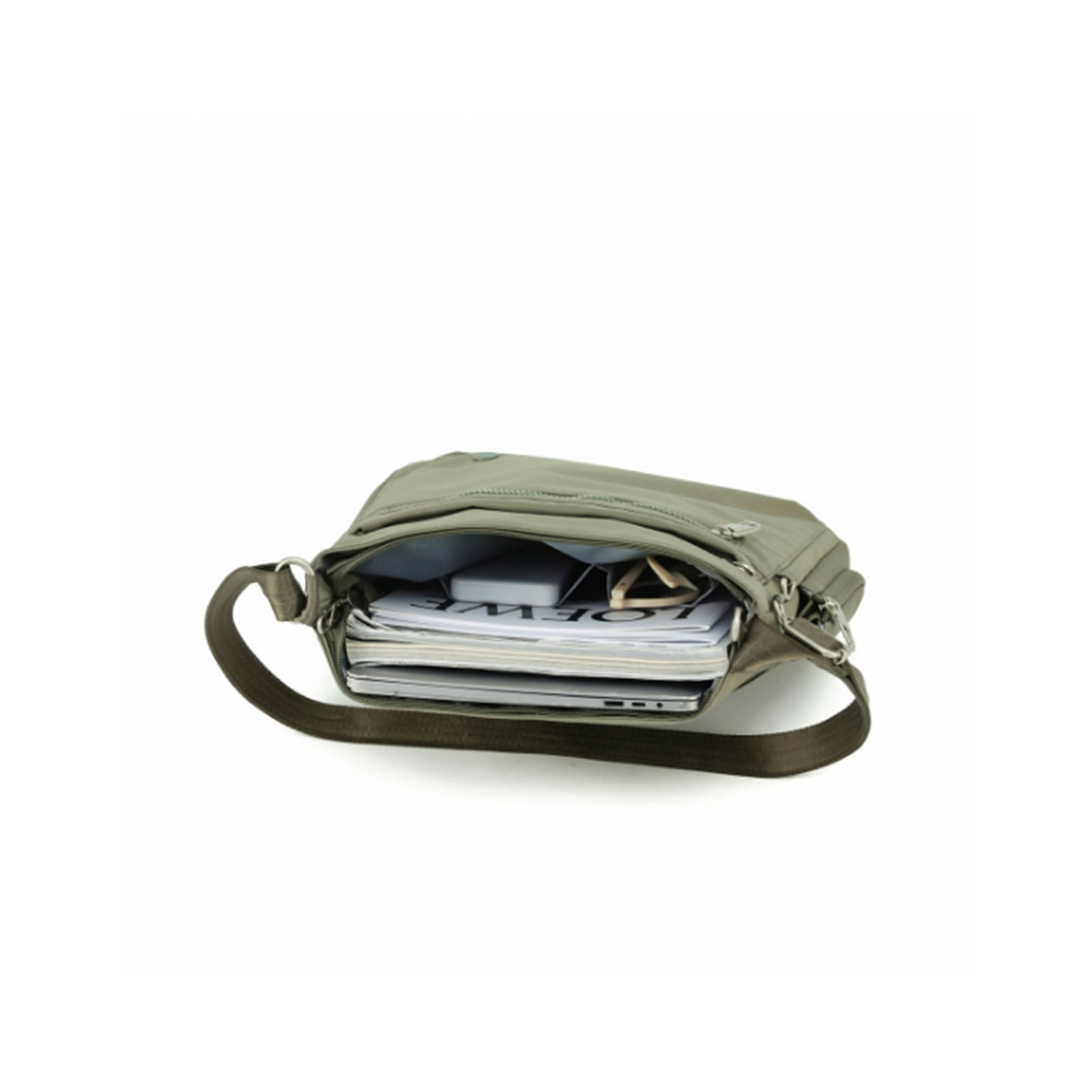 Tosca-Anti-Theft-25-Shoulder-Bag-Medium-Khaki-Open