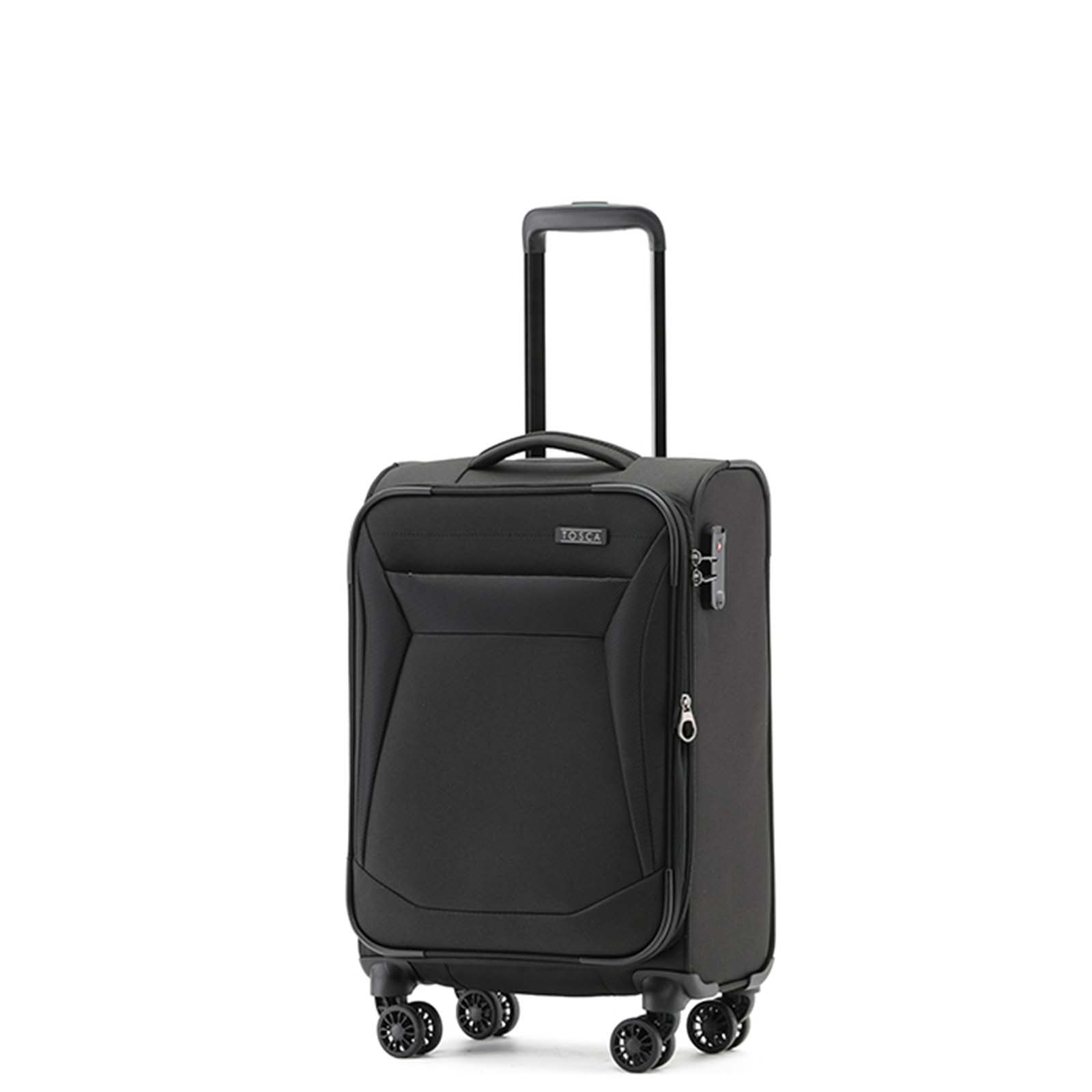 Tosca-Aviator-4-Wheel-Carry-On-Suitcase-Black-Front-Angle