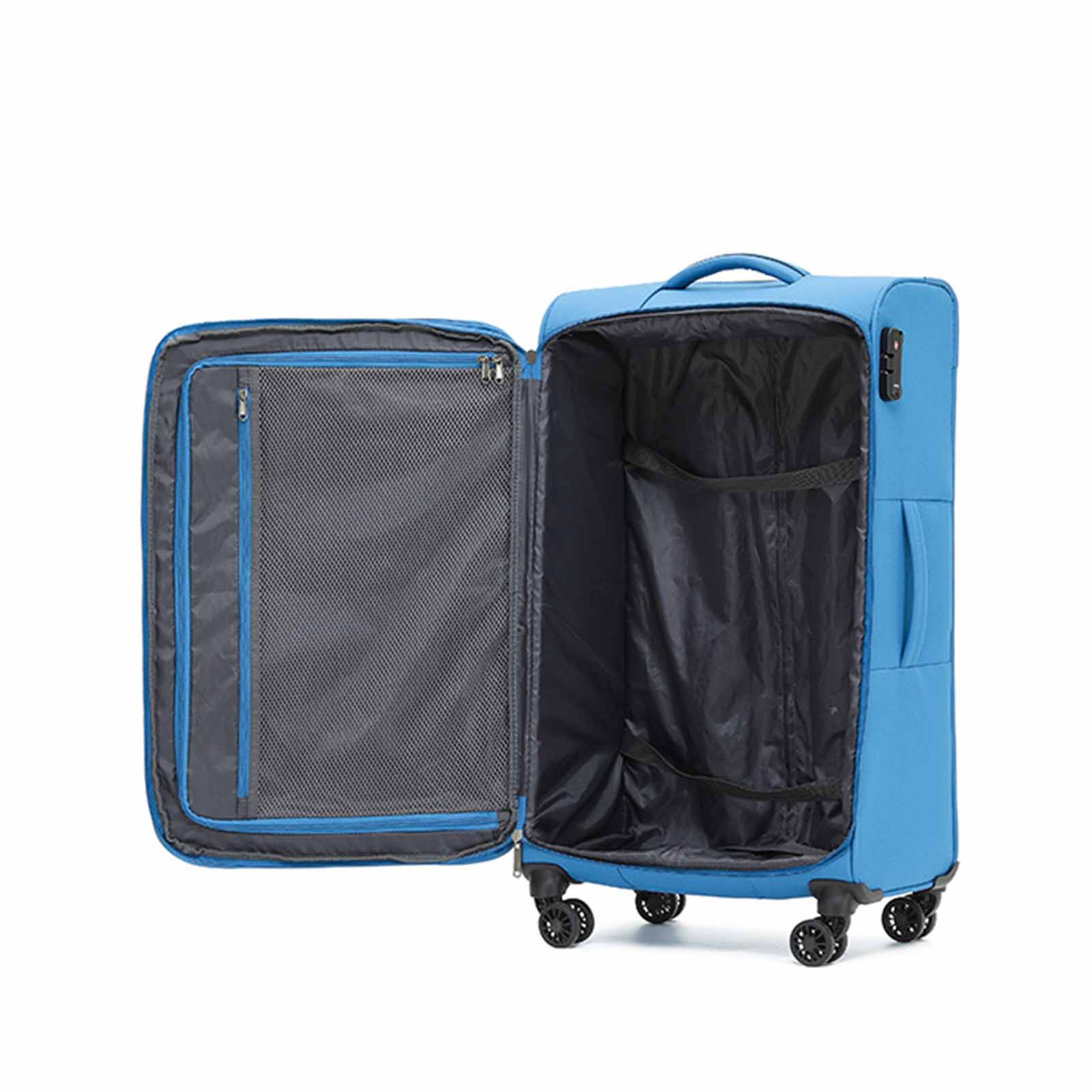 Tosca-Aviator-4-Wheel-Carry-On-Suitcase-Blue-Open