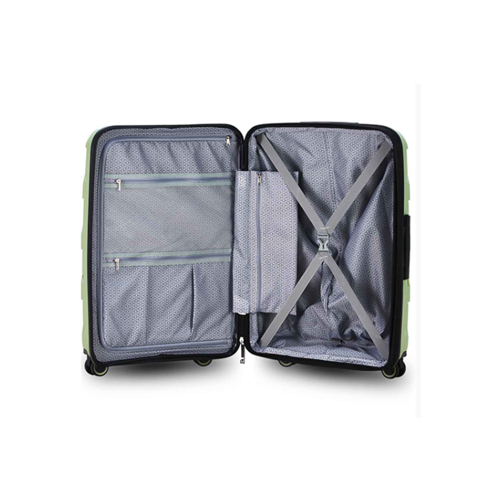 Tosca-Comet-4-Wheel-55cm-Carry-On-Suitcase-Sage-Green-Open