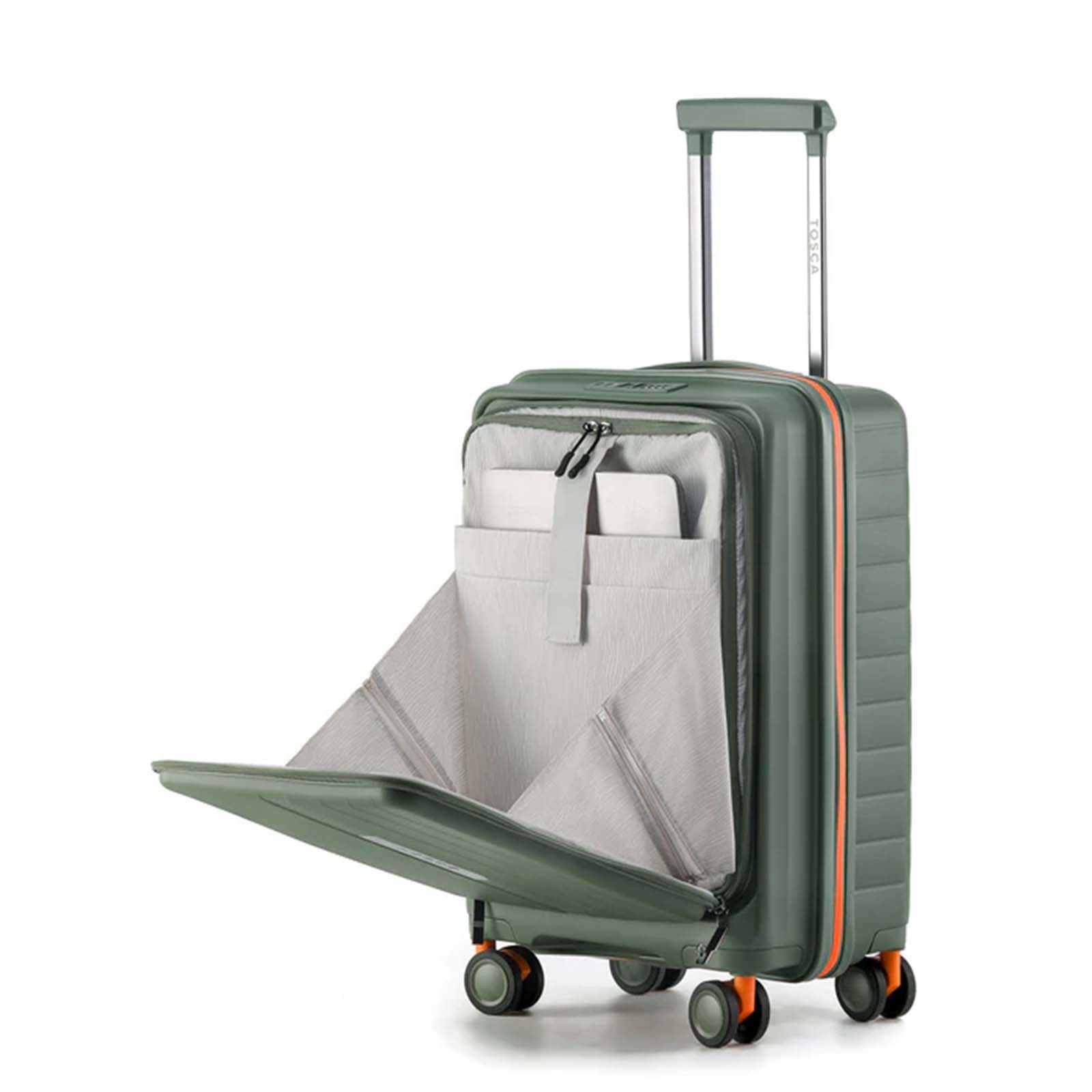 Tosca-Cruiser-Front-Opening-53cm-Carry-On-Suitcase-Khaki-Laptop