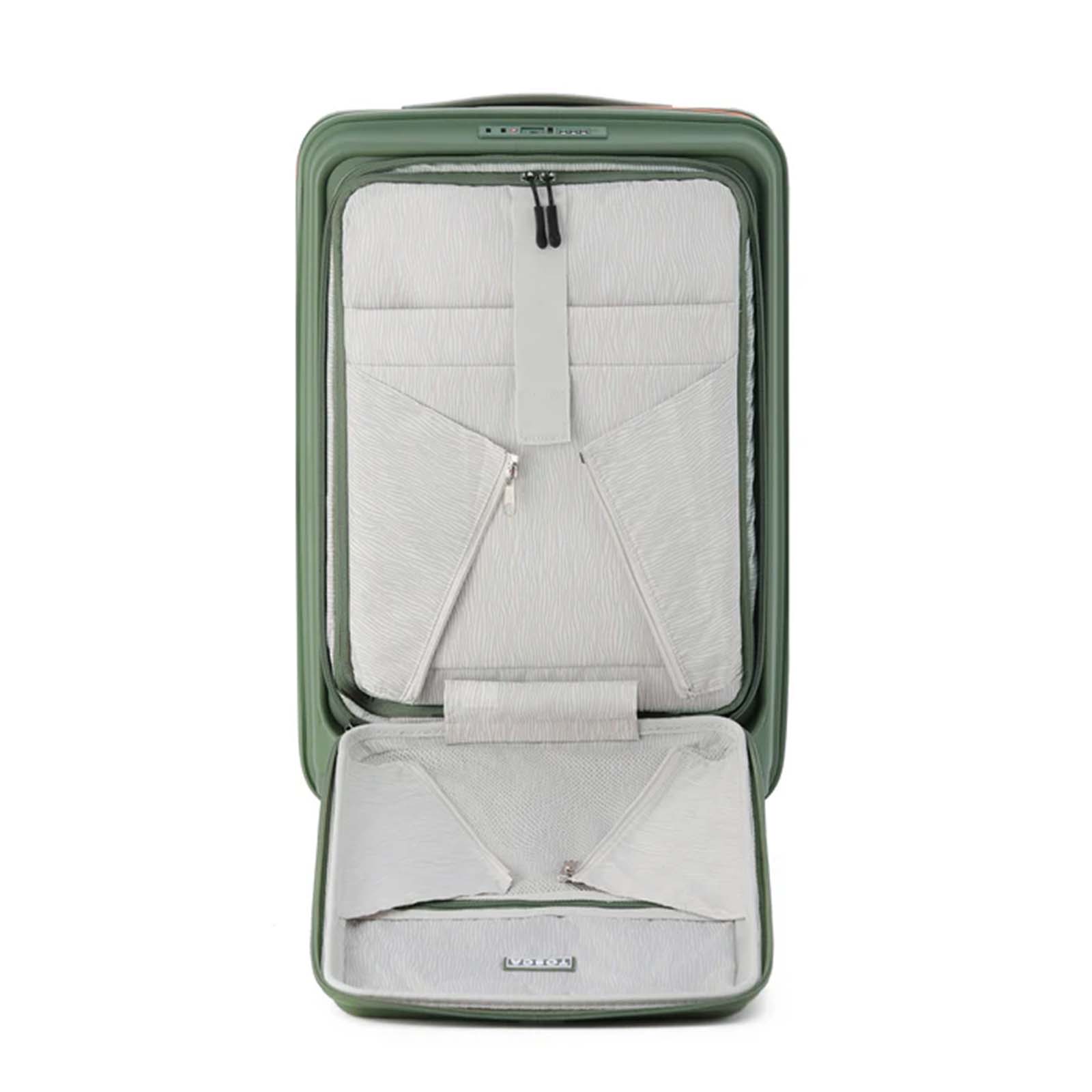 Tosca-Cruiser-Front-Opening-53cm-Carry-On-Suitcase-Khaki-Open