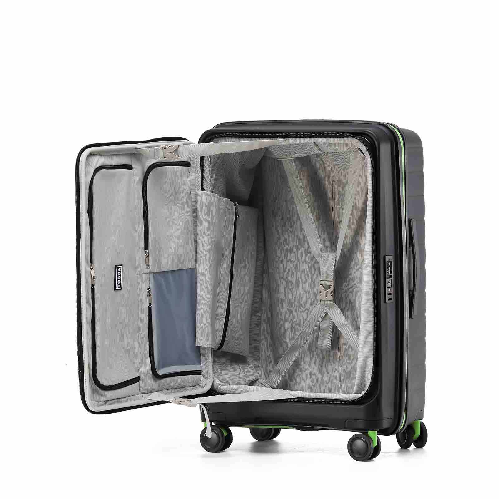 Tosca-Cruiser-Front-Opening-67cm-Medium-Suitcase-Black-Open