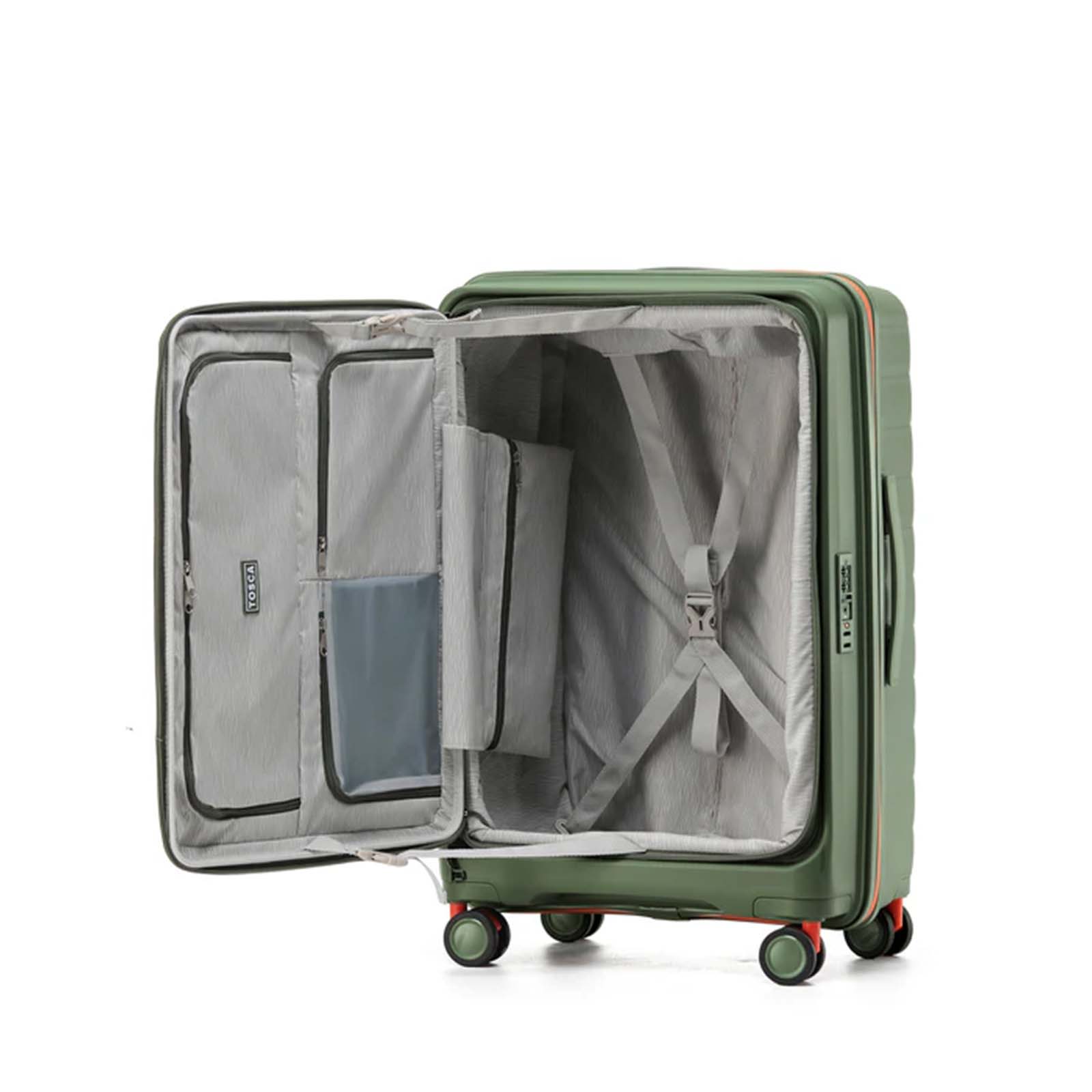 Tosca-Cruiser-Front-Opening-67cm-Medium-Suitcase-Khaki-Open