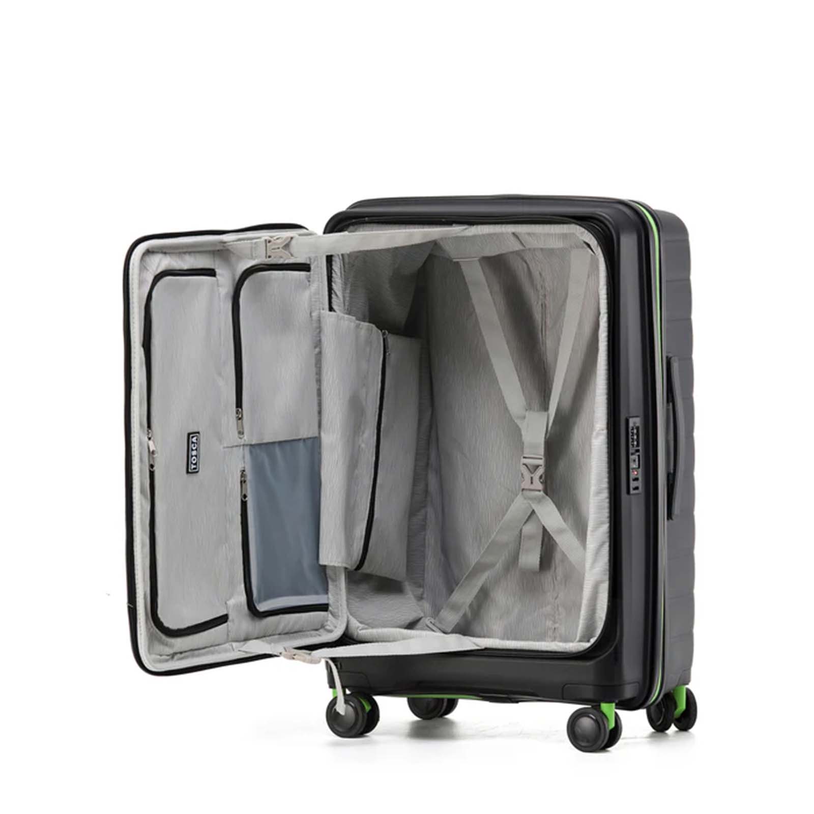 Tosca-Cruiser-Front-Opening-77cm-Large-Suitcase-Black-Open