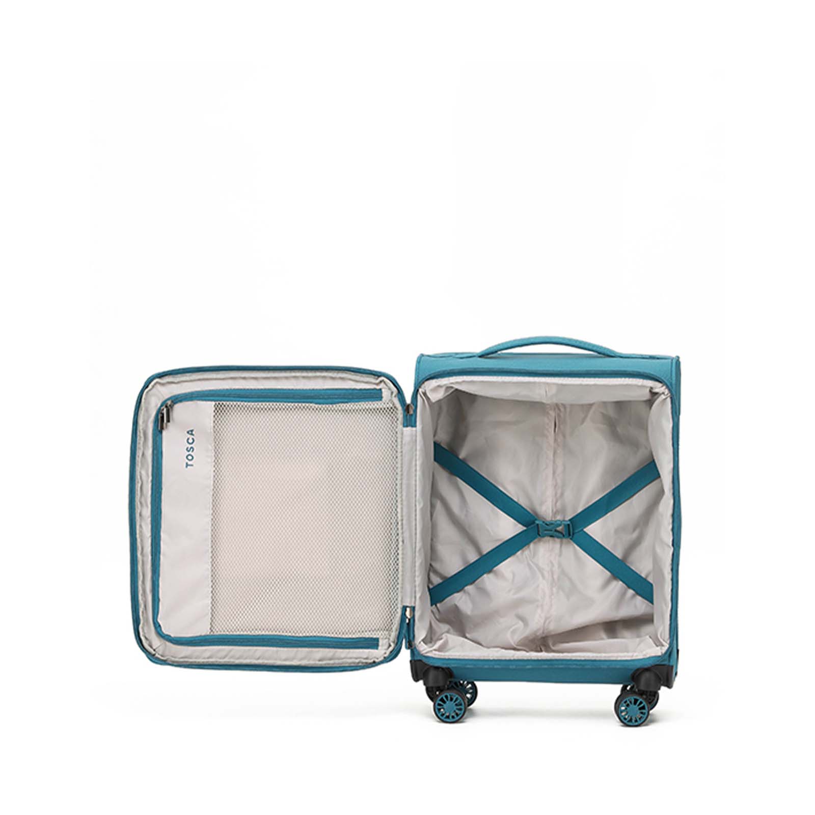 Tosca-So-Lite-4w-54cm-Carry-On-Suitcase-Teal-Open