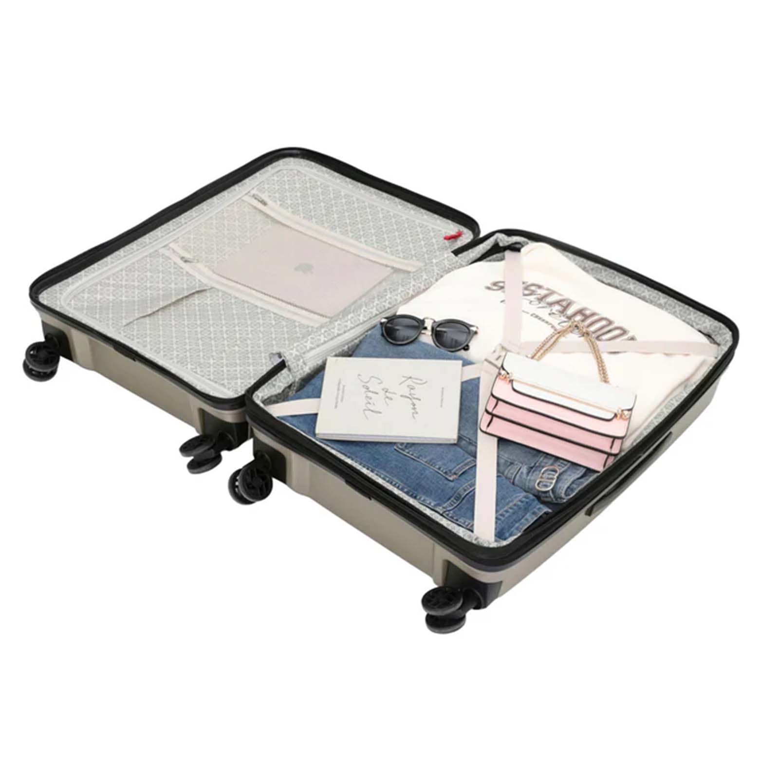 Tosca-Space-X-76cm-Large-Suitcase-Champagne-Open