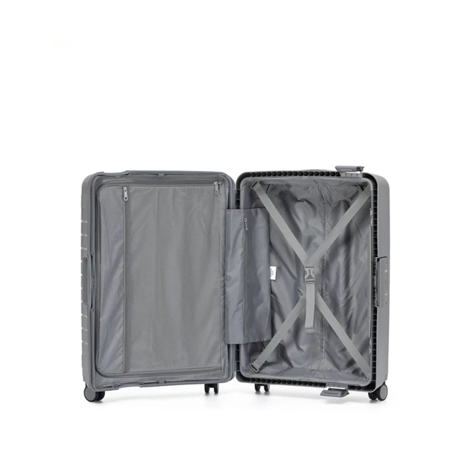 Tosca-Vault-4-Wheel-77cm-Large-Suitcase-Grey-Open