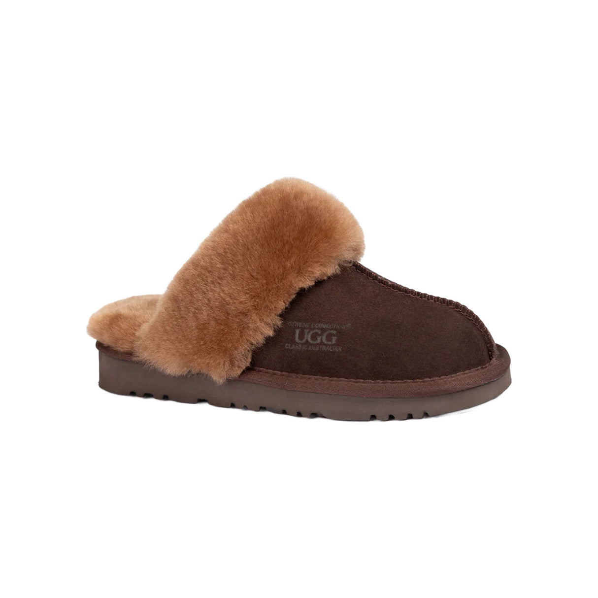 Ugg-Slipper-Unisex-Scuffette-Chocolate-Angle