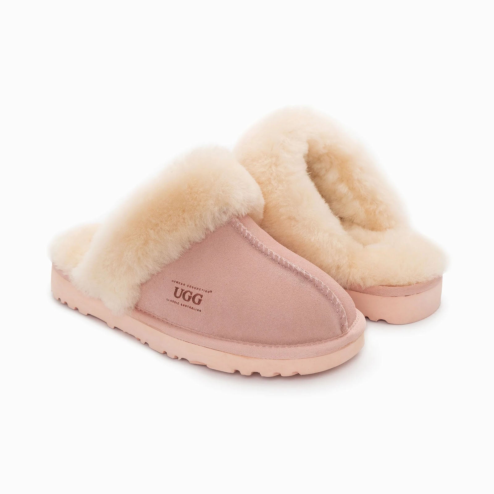 Ugg-Slipper-Unisex-Scuffette-Pink-Pair-Angle