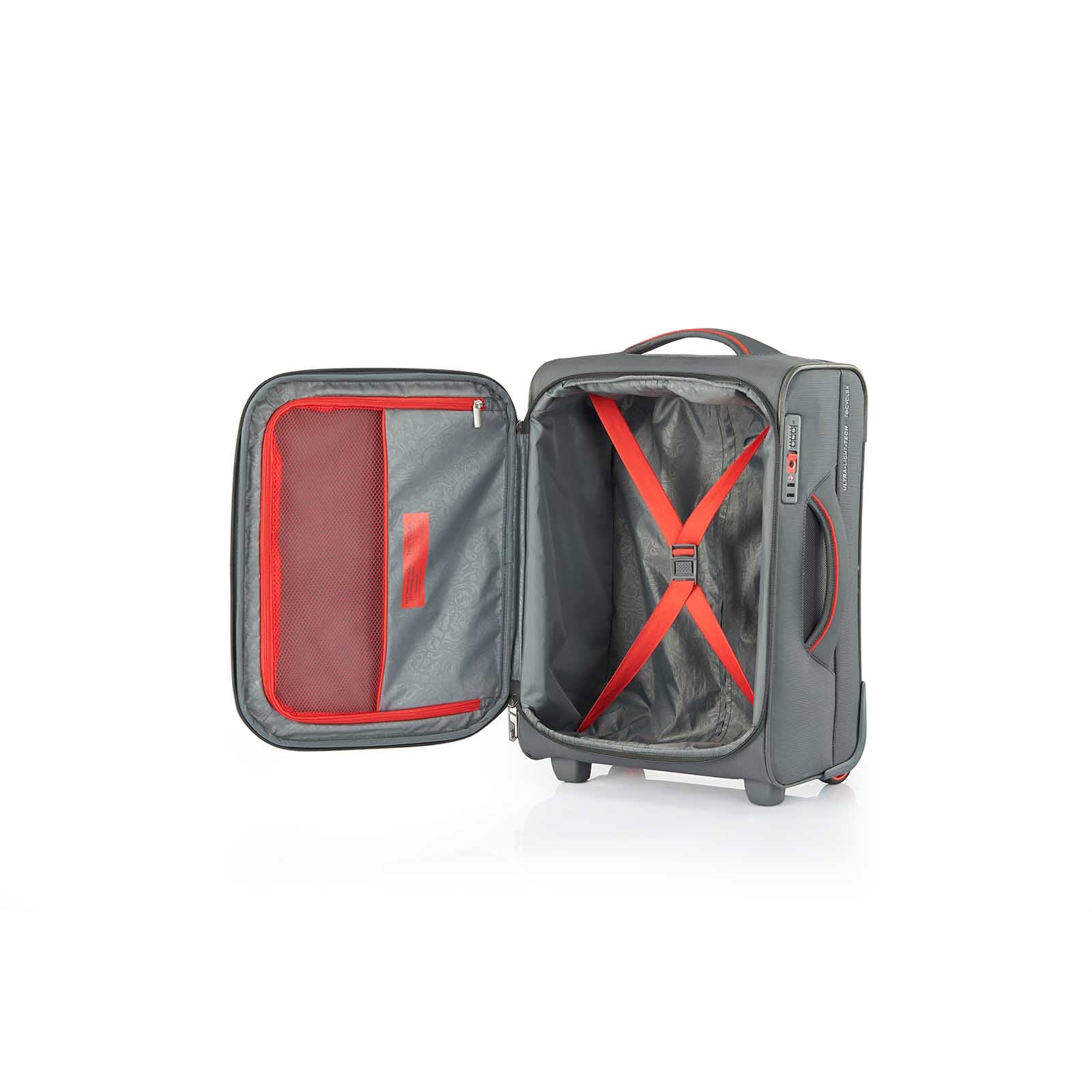 American-Tourister-Applite-4-Eco-50cm-Carry-On-Suitcase-Grey-Red-Open