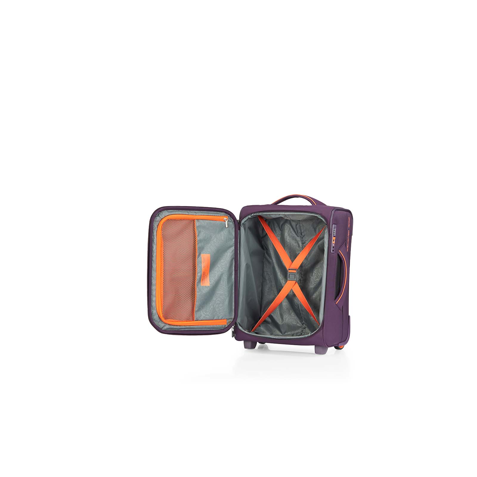 American-Tourister-Applite-4-Eco-50cm-Carry-On-Suitcase-Purple-Orange-Open